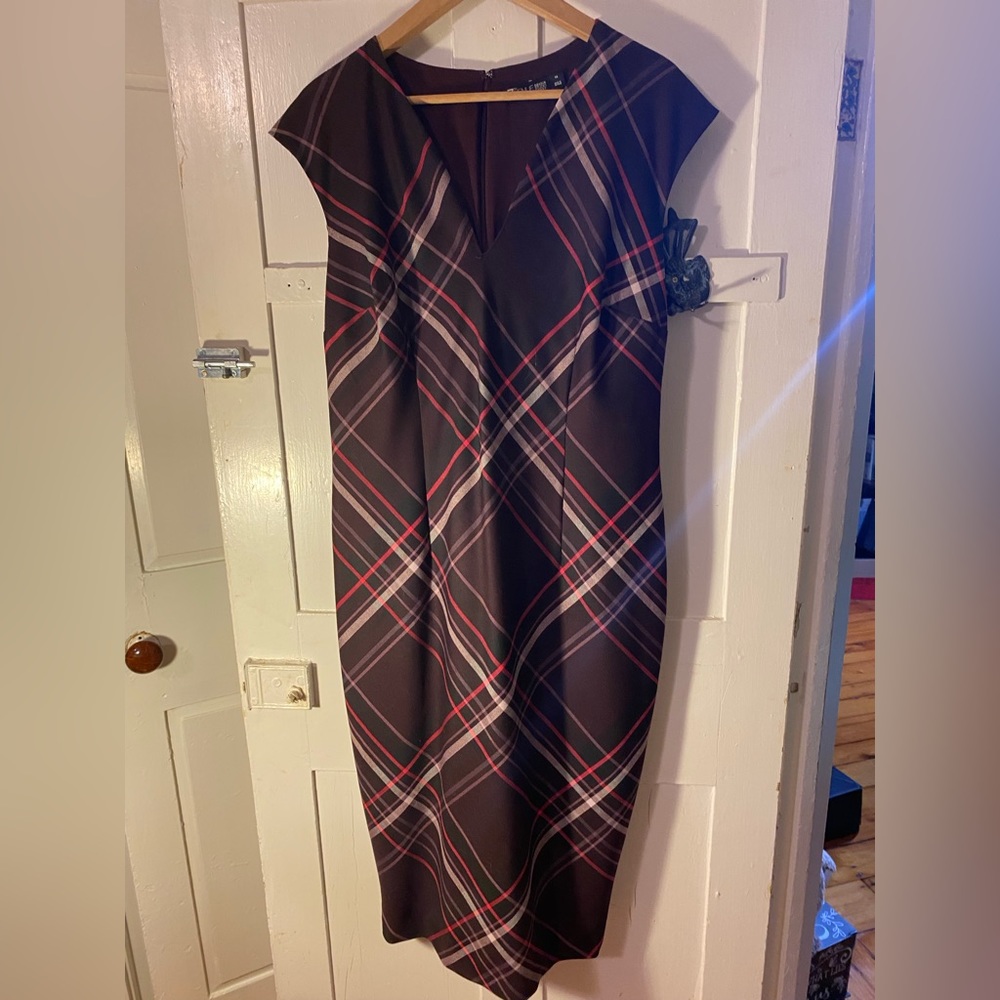 Plum plaid sheath dress